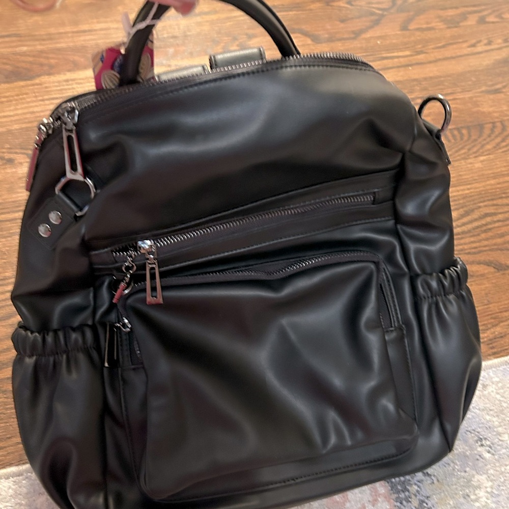 Black Faux Leather Backpack
